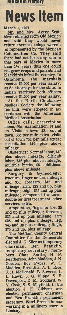 Byars Banner 1907 Medical Fees on American Saga